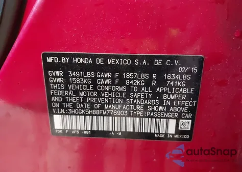 2015 Honda Fit Ex/Ex-L z USA, uszkodzony, nr VIN 3HGGK5H88FM776903